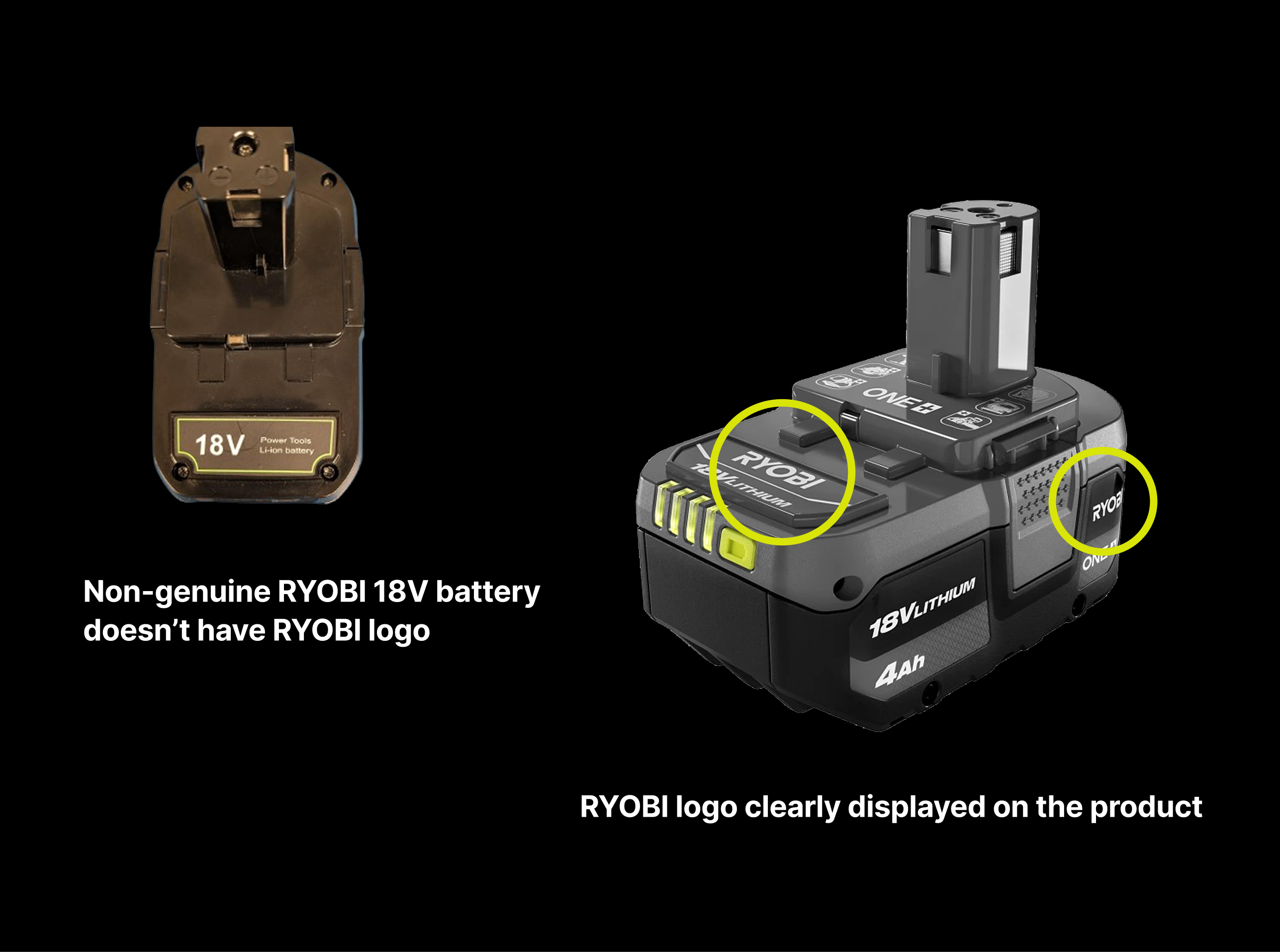 Here are a few ways to spot a genuine RYOBI battery