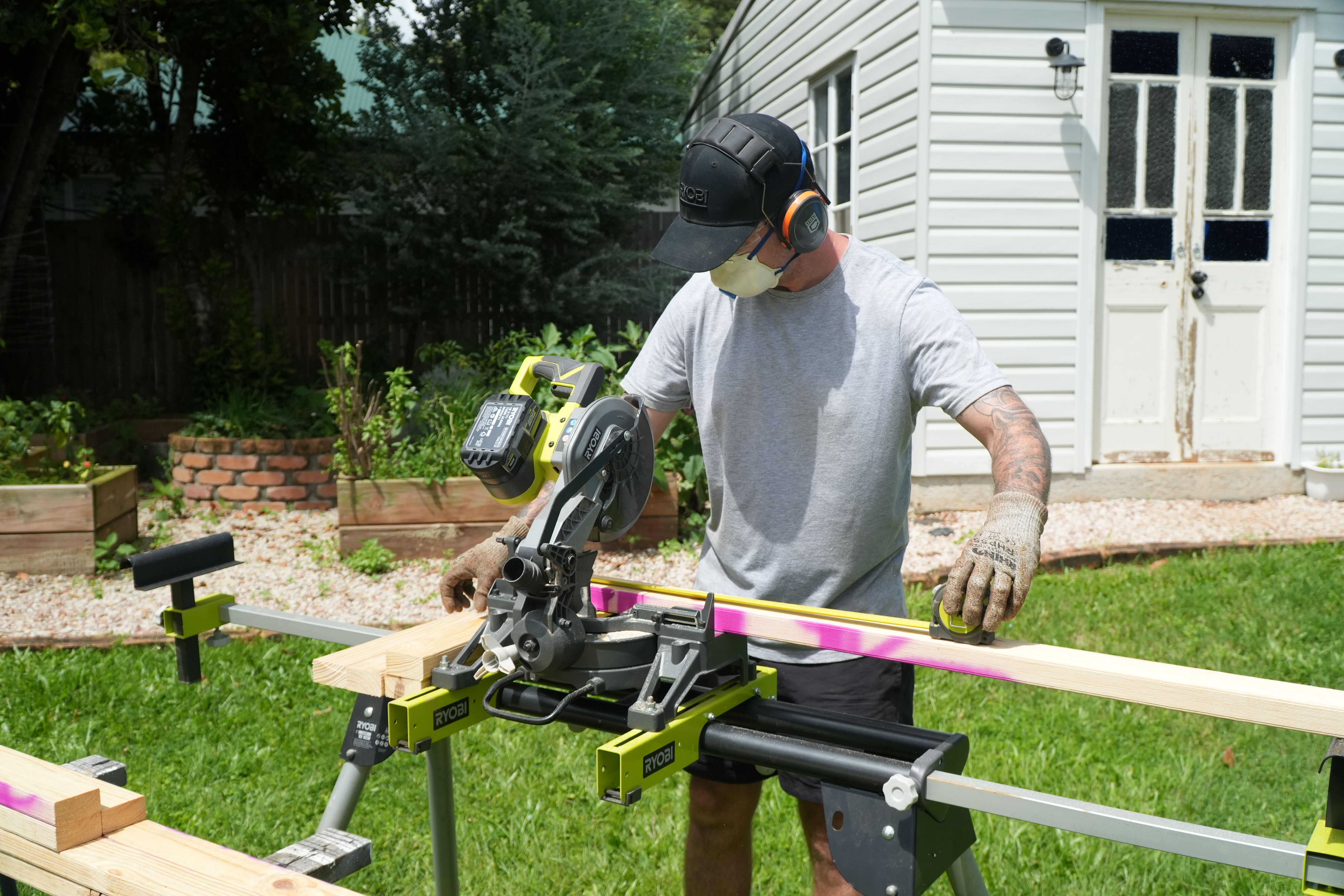 A RYOBI Circular Saw used to cut timber frame to length