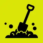 Icon: black shovel in dirt on hyper green background