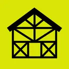 Icon: black house with internal wall frames on hyper green background