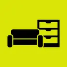 Icon: black couch and drawers on hyper green background