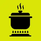 Icon: black pot and cooking stove on hyper green background 