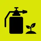 Icon: black pesticide spray bottle and plant on hyper green background