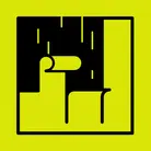 Icon: black outline of paint coming off a wall sitting on hyper green background