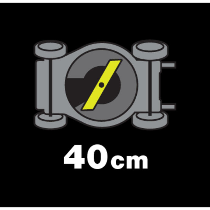 Graphic of underside of a RYOBI lawn mower with the words 40cms below