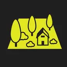 Icon: hyper green garden scape on a black background 