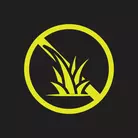 Icon: hyper green weed in circle with cross on a black background