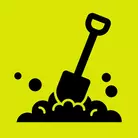 Icon: black shovel in dirt on hyper green background