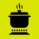 Icon: black pot and cooking stove on hyper green background 