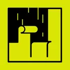 Icon: black outline of paint coming off a wall sitting on hyper green background